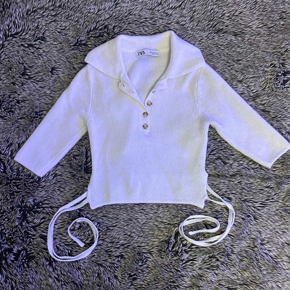 Zara Cream Knit Open Tie-Back Top